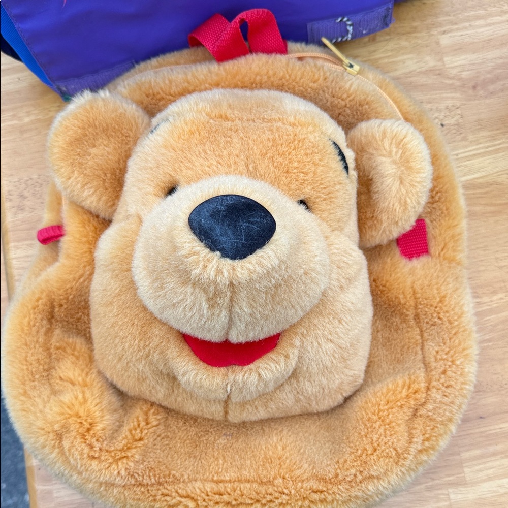 Plush Bear Backpack with Red Accents